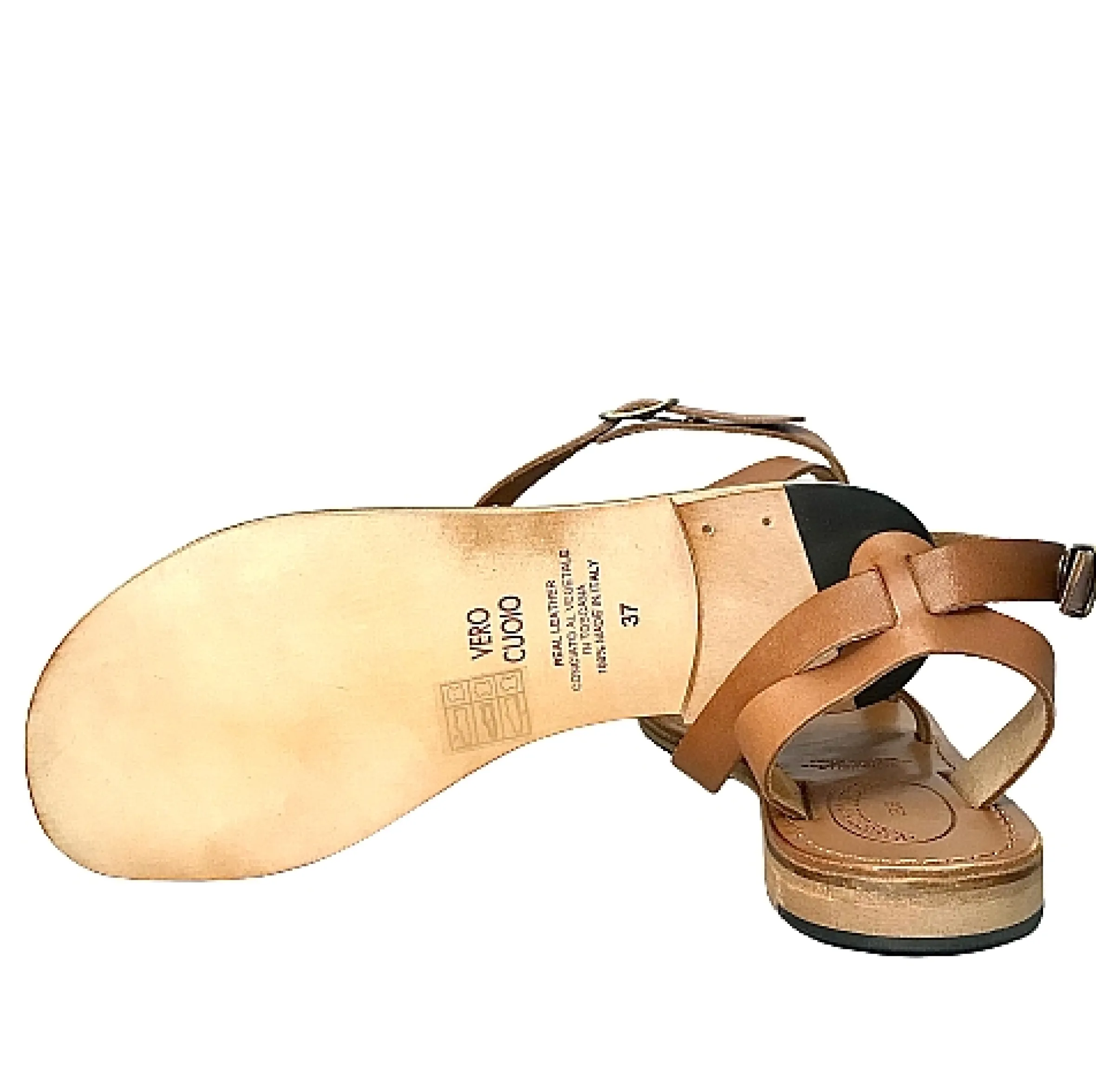 Scarpe di Maremma Sandalo In Pelle Cuoio Bruciato Mod. 6807*Donna Sandali & Ciabatte