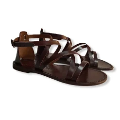 Scarpe di Maremma Sandalo In Pelle Marrone Con Tallone Coperto-Fondo Cuoio Mod. 106*Donna Sandali & Ciabatte
