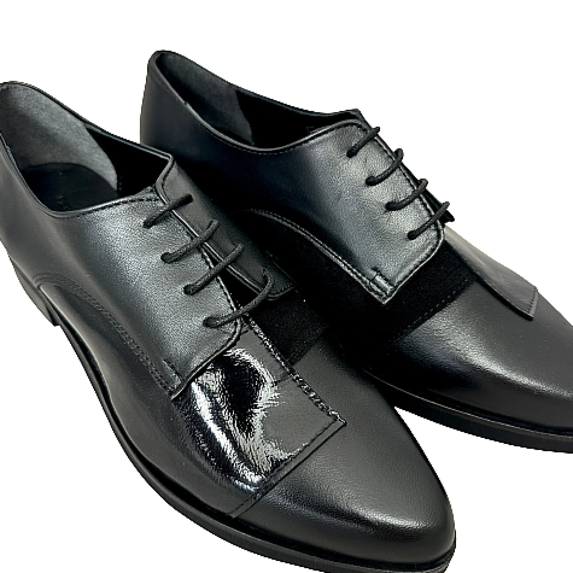 Scarpe di Maremma Scarpa Nera In Pelle, Camoscio E Vernice Pfv*Donna Scarpe Stringate