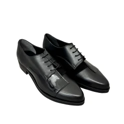 Scarpe di Maremma Scarpa Nera In Pelle, Camoscio E Vernice Pfv*Donna Scarpe Stringate