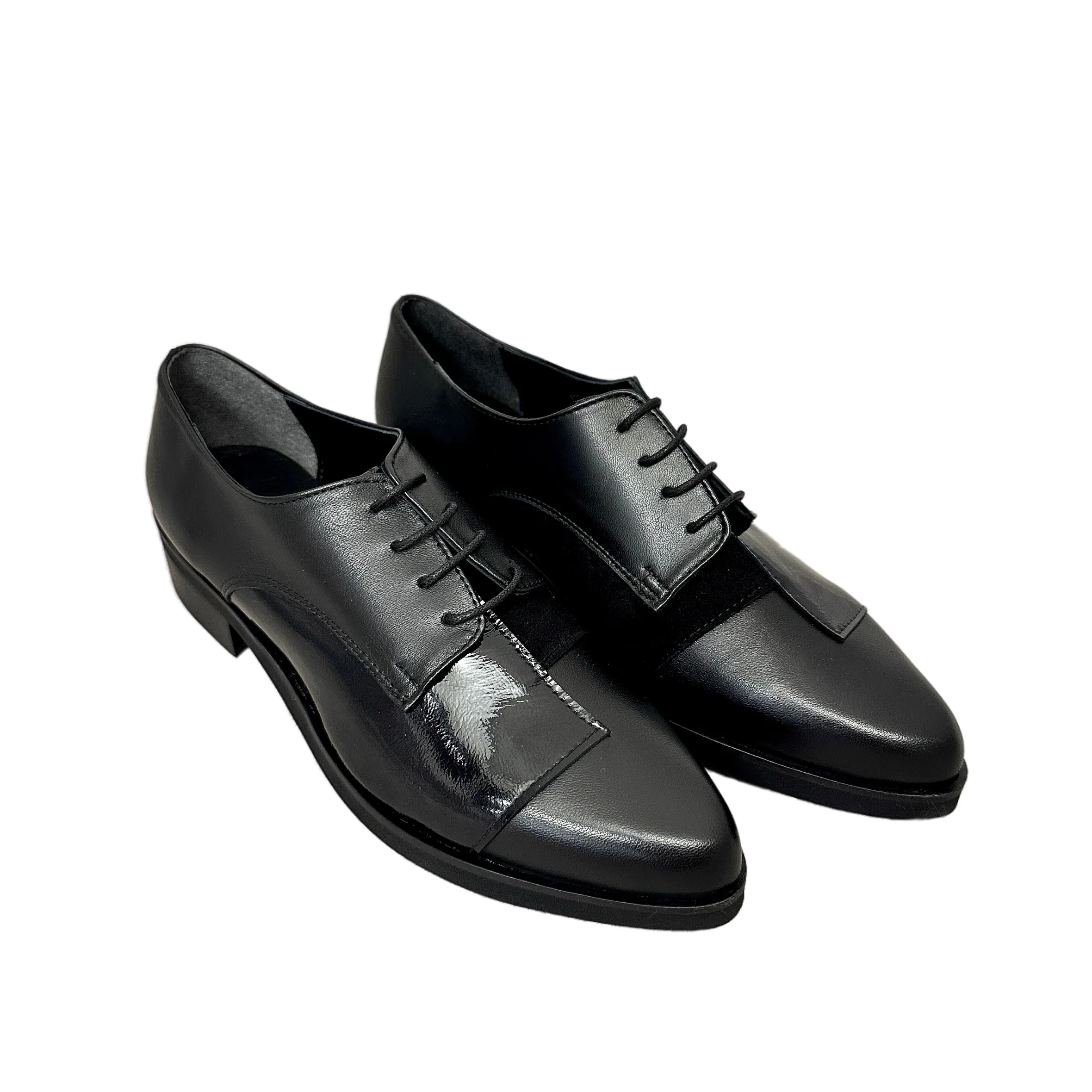 Scarpe di Maremma Scarpa Nera In Pelle, Camoscio E Vernice Pfv*Donna Scarpe Stringate