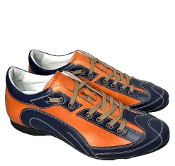 Scarpe di Maremma Sneakers Race Artigianale In Pelle Arancione E Blu*Uomo Sneakers