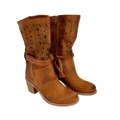 Scarpe di Maremma Stivale Artigianale In Pelle Nabuk Laserata Cuoio*Donna Stivali