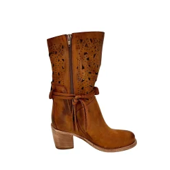 Scarpe di Maremma Stivale Artigianale In Pelle Nabuk Laserata Cuoio*Donna Stivali