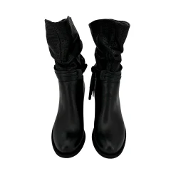 Scarpe di Maremma Stivale Artigianale In Pelle Nera Arricciata*Donna Stivali