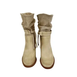 Scarpe di Maremma Stivale Artigianale In Pelle Nabuk Beige*Donna Stivali