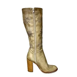 Scarpe di Maremma Stivale Artigianale Laserato Taupe Spazzolato Con Tacco*Donna Stivali