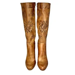 Scarpe di Maremma Stivale Artigianale Laserato Cuoio Spazzolato Con Tacco*Donna Stivali