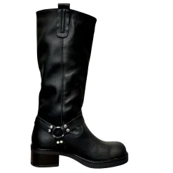 Scarpe di Maremma Stivale Biker Con Fibbie E Punta Squadrata Nero*Donna Stivali