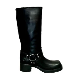 Scarpe di Maremma Stivale Biker Con Fibbie E Punta Squadrata Nero Pfv*Donna Stivali