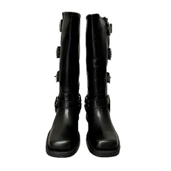 Scarpe di Maremma Stivale Biker Con Fibbie E Punta Squadrata Nero Pfv*Donna Stivali