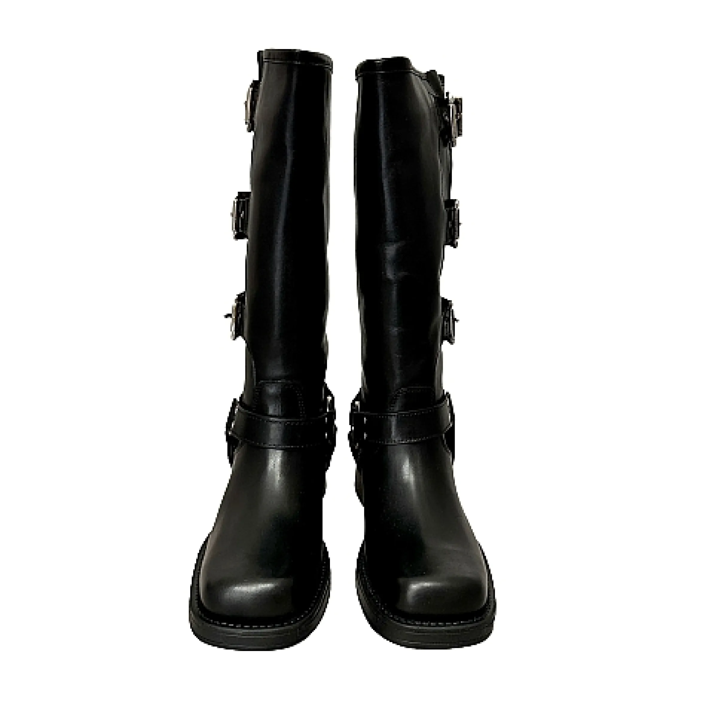 Scarpe di Maremma Stivale Biker Con Fibbie E Punta Squadrata Nero Pfv*Donna Stivali