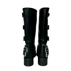 Scarpe di Maremma Stivale Biker Con Fibbie E Punta Squadrata Nero Pfv*Donna Stivali