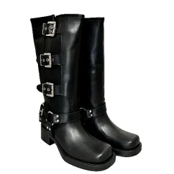 Scarpe di Maremma Stivale Biker Con Fibbie E Punta Squadrata Nero Pfv*Donna Stivali