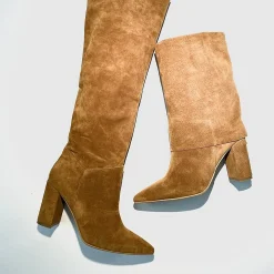 Scarpe di Maremma Stivale In Camoscio Cuoio Con Tacco*Donna Stivali