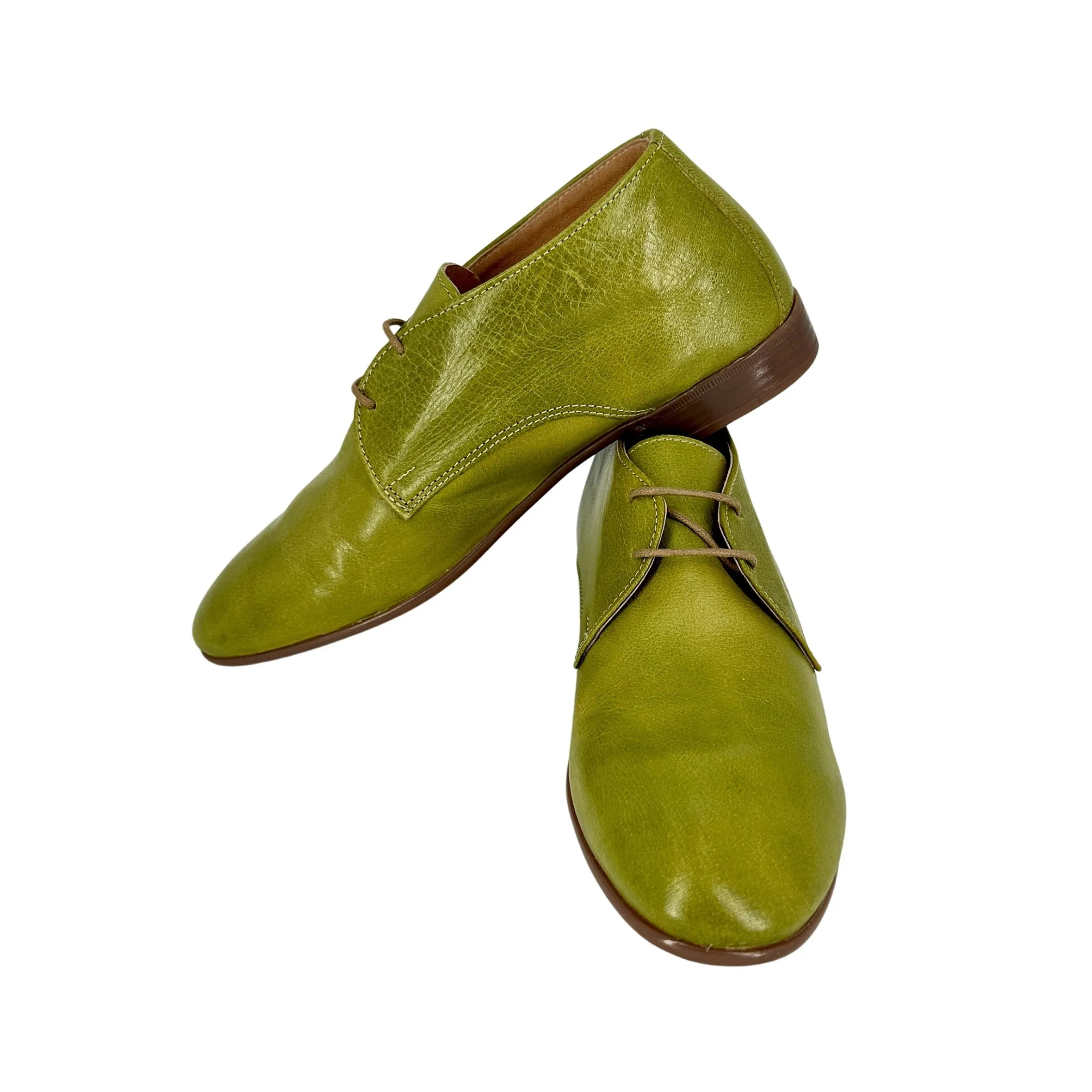Scarpe di Maremma Stringata Artigianale In Pelle Tuffata Verde*Donna Scarpe Stringate
