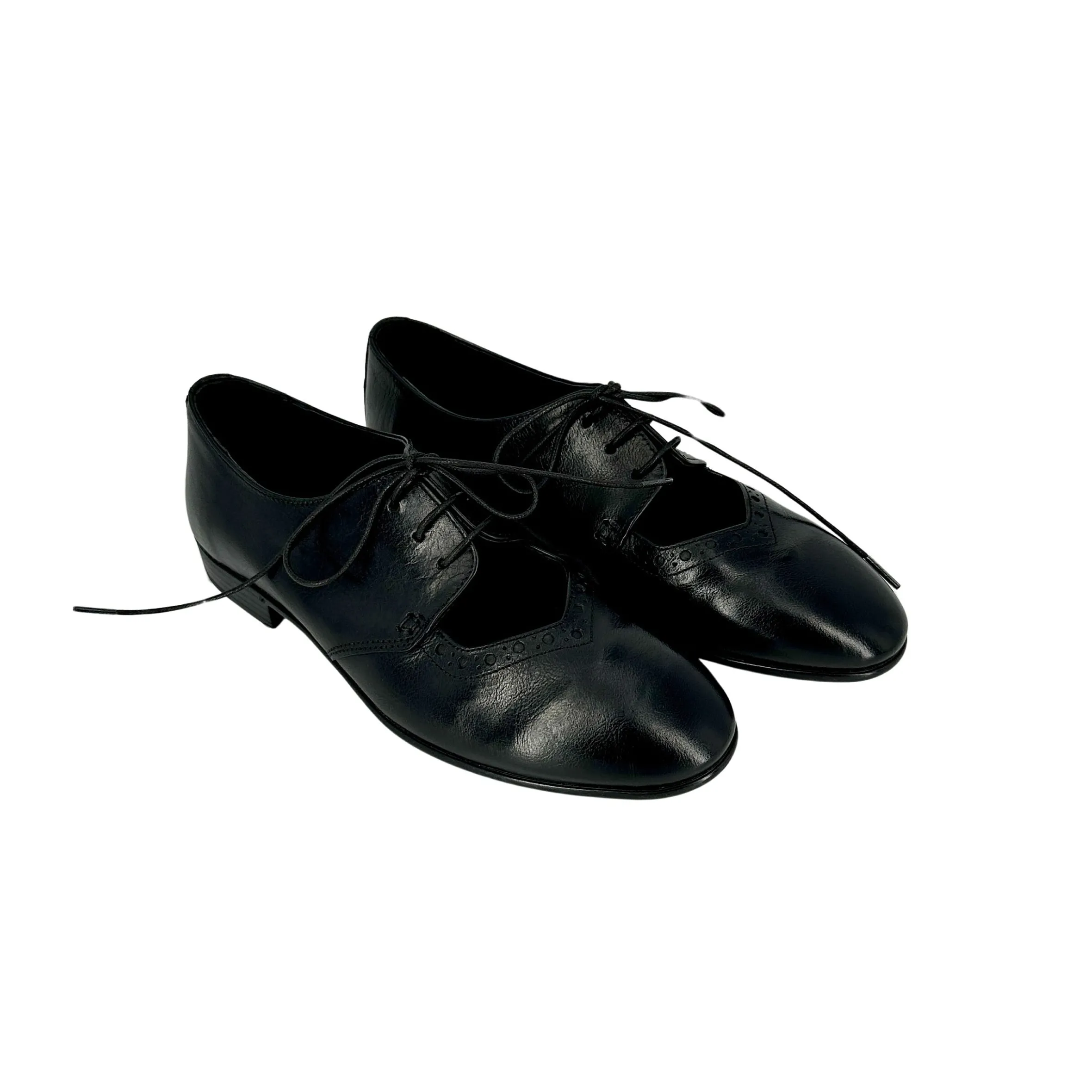 Scarpe di Maremma Stringata Artigianale In Pelle Tuffata Nera Camarri 1916*Donna Scarpe Stringate