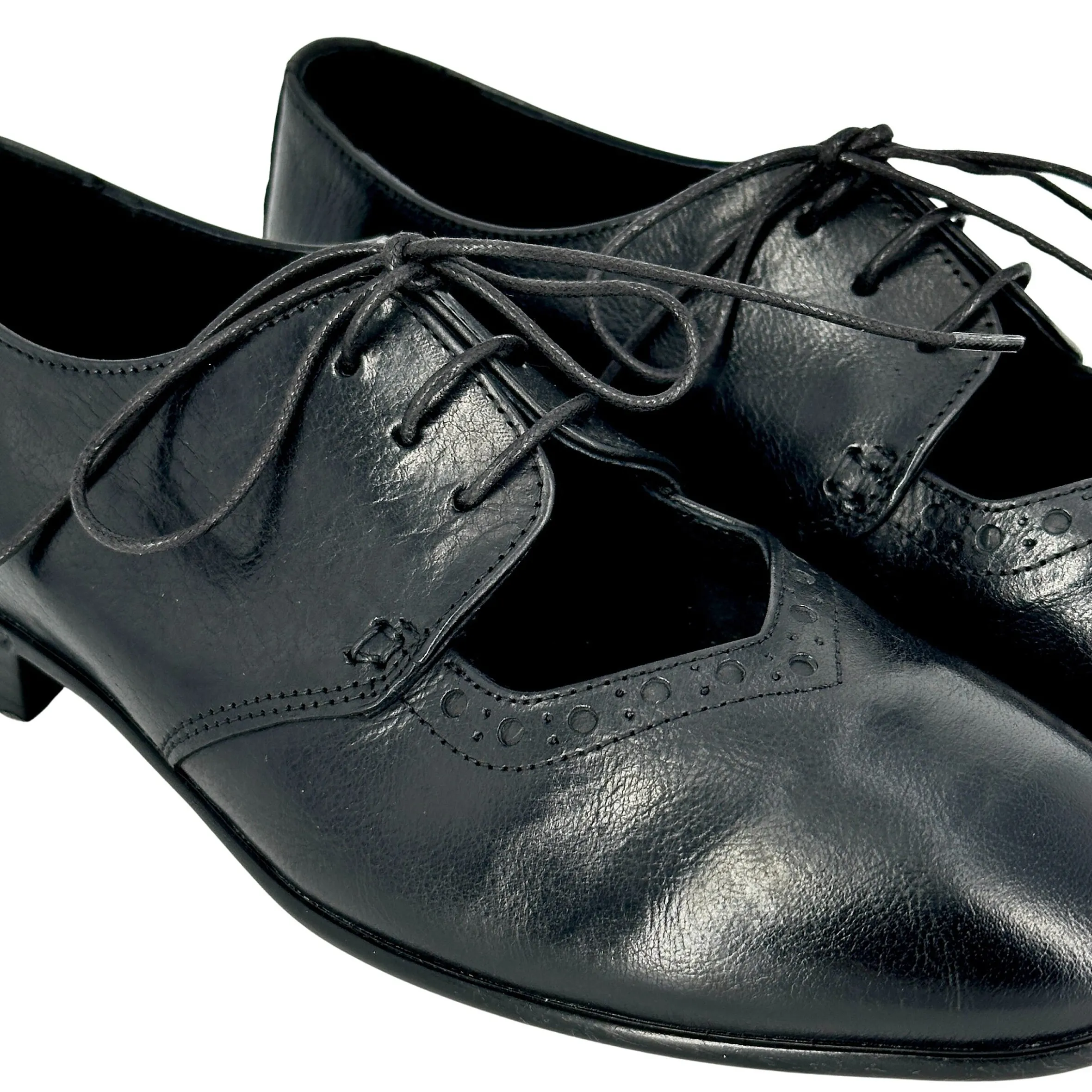 Scarpe di Maremma Stringata Artigianale In Pelle Tuffata Nera Camarri 1916*Donna Scarpe Stringate