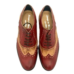 Scarpe di Maremma Stringata Artigianale Pelle Rossa E Cuoio*Uomo Stringate