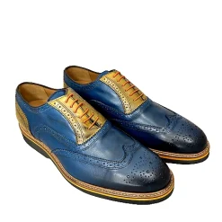 Scarpe di Maremma Stringata In Pelle Blu E Ocra Mod.7575*Uomo Stringate