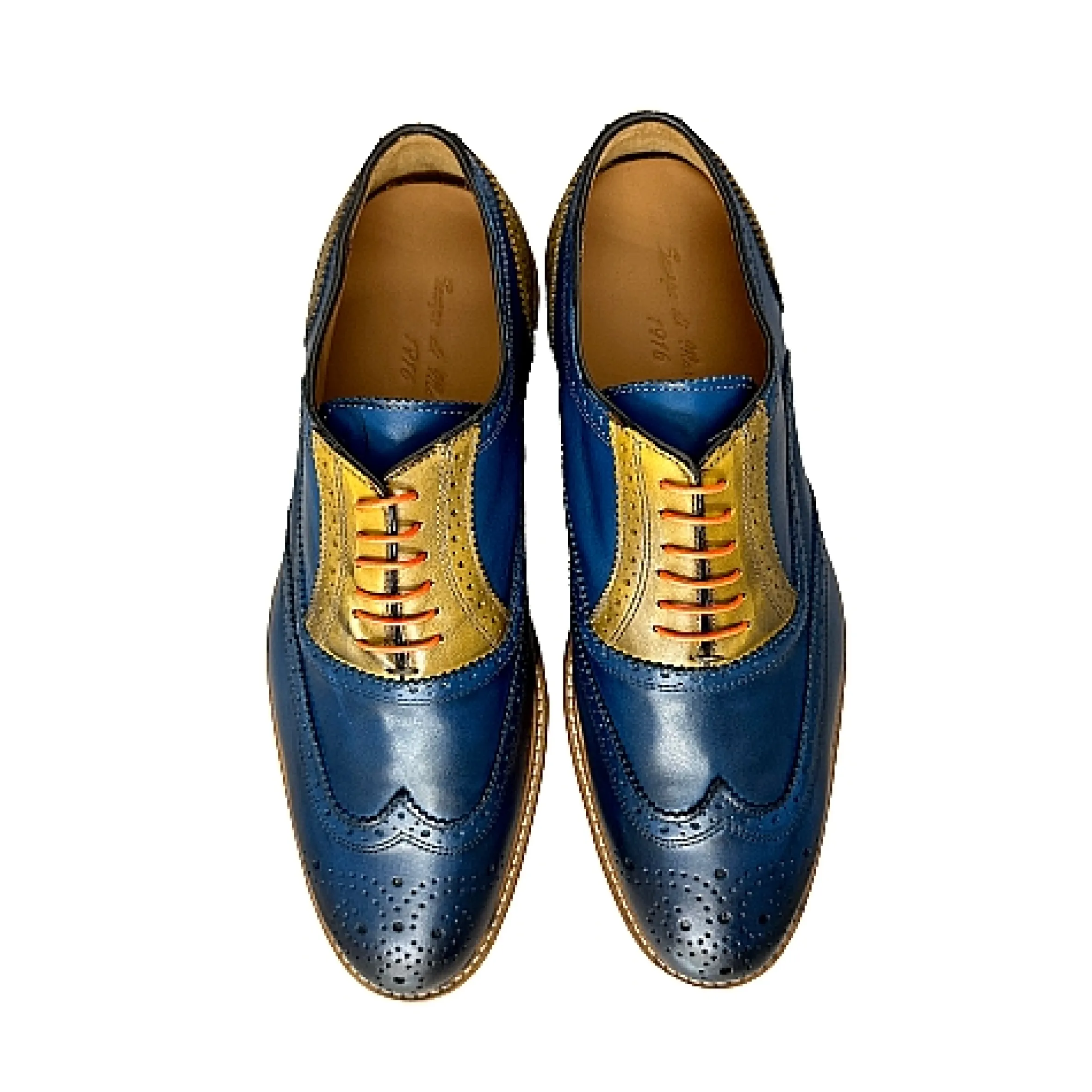 Scarpe di Maremma Stringata In Pelle Blu E Ocra Mod.7575*Uomo Stringate
