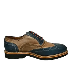 Scarpe di Maremma Stringata In Pelle Blu E Cuoio Mod.O*Uomo Stringate