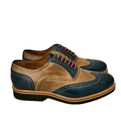 Scarpe di Maremma Stringata In Pelle Blu E Cuoio Mod.O*Uomo Stringate