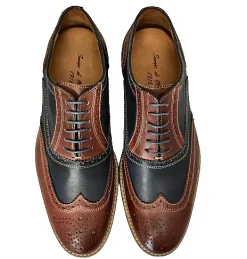 Scarpe di Maremma Stringata In Pelle Blu E Marrone Mod.M*Uomo Stringate
