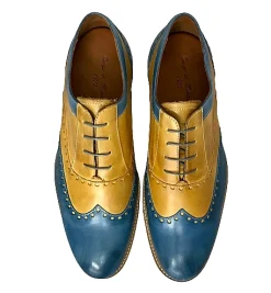 Scarpe di Maremma Stringata In Pelle Ocra E Azzurro*Uomo Stringate