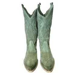Scarpe di Maremma Texano Artigianale In Camoscio Laserato Salvia Medio*Donna Stivali