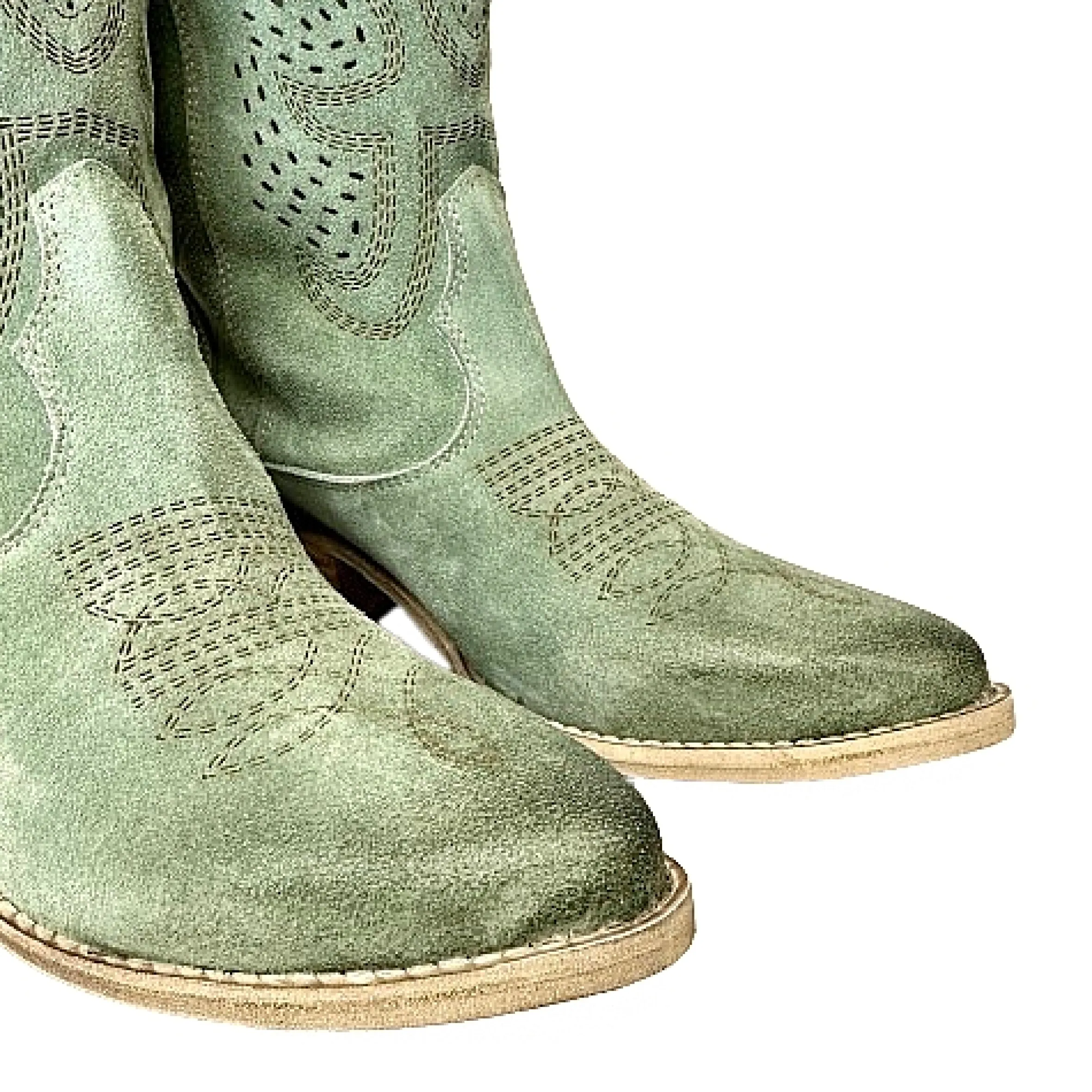 Scarpe di Maremma Texano Artigianale In Camoscio Laserato Salvia Medio*Donna Stivali