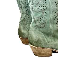 Scarpe di Maremma Texano Artigianale In Camoscio Laserato Salvia Medio*Donna Stivali