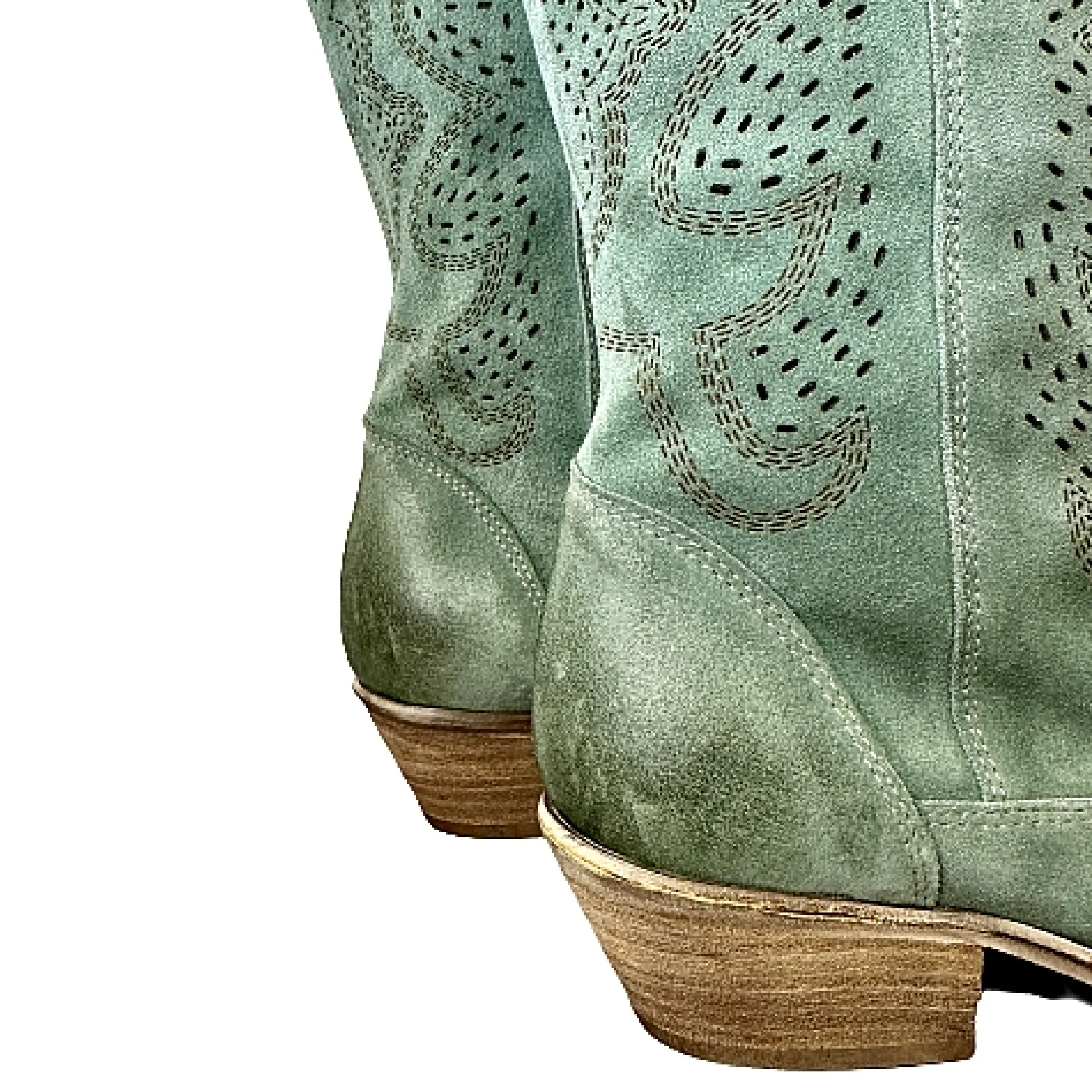 Scarpe di Maremma Texano Artigianale In Camoscio Laserato Salvia Medio*Donna Stivali