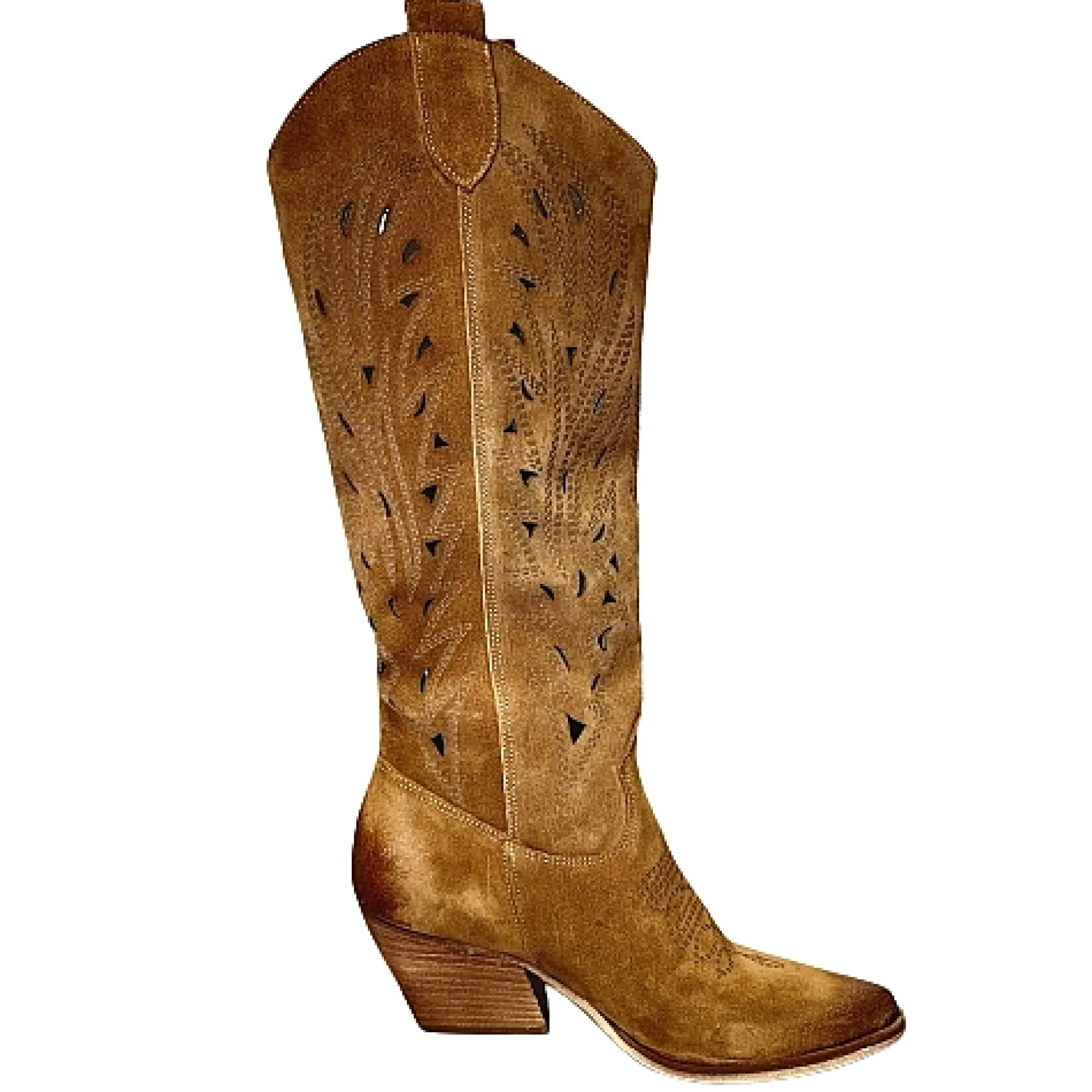 Scarpe di Maremma Texano Artigianale In Camoscio Laserato Cuoio*Donna Stivali