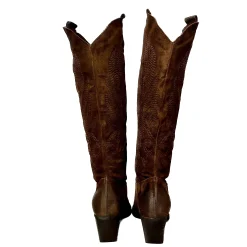 Scarpe di Maremma Texano Artigianale In Camoscio Ricamato Testa Di Moro Alto*Donna Stivali