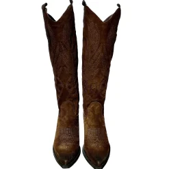 Scarpe di Maremma Texano Artigianale In Camoscio Ricamato Testa Di Moro Alto*Donna Stivali