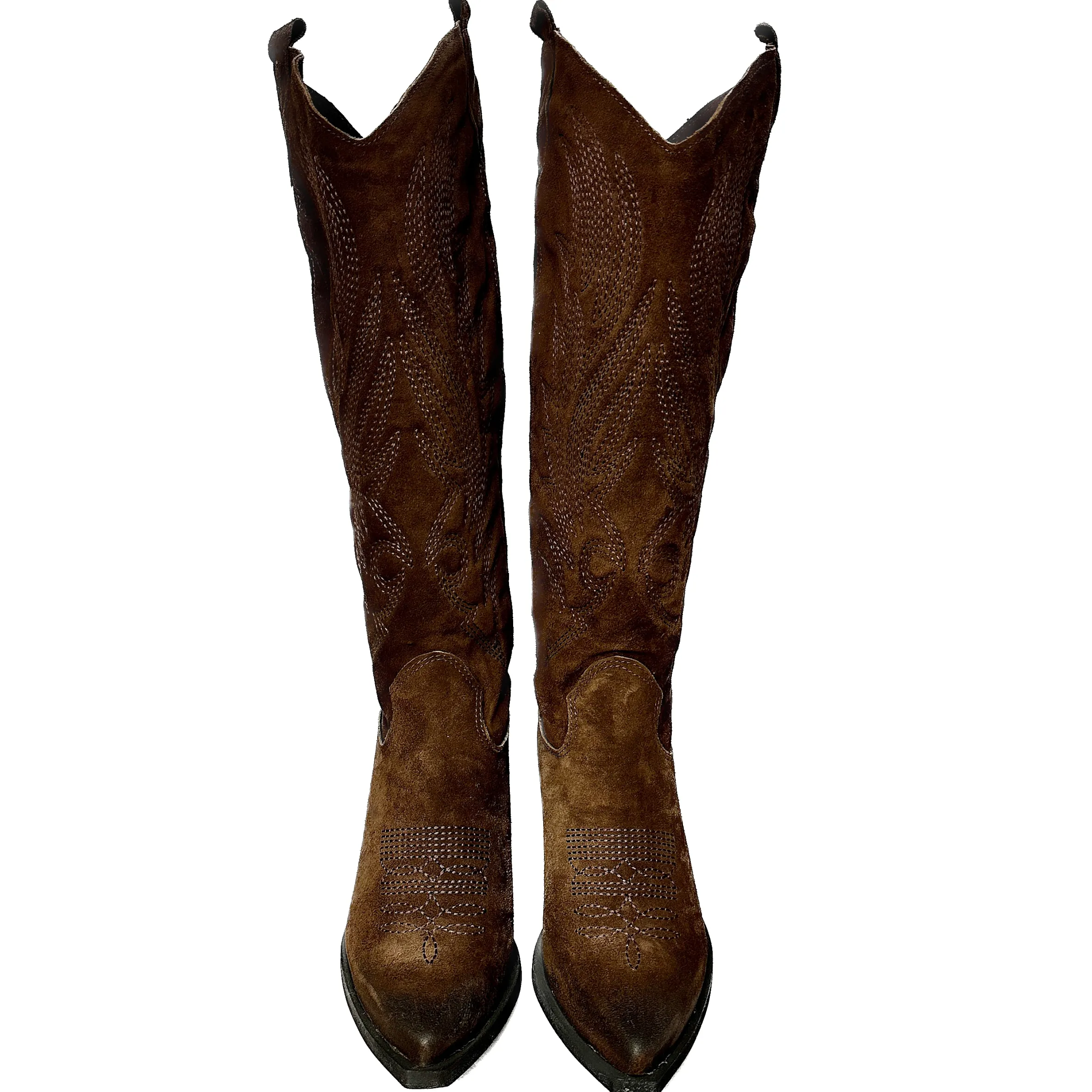 Scarpe di Maremma Texano Artigianale In Camoscio Ricamato Testa Di Moro Alto*Donna Stivali