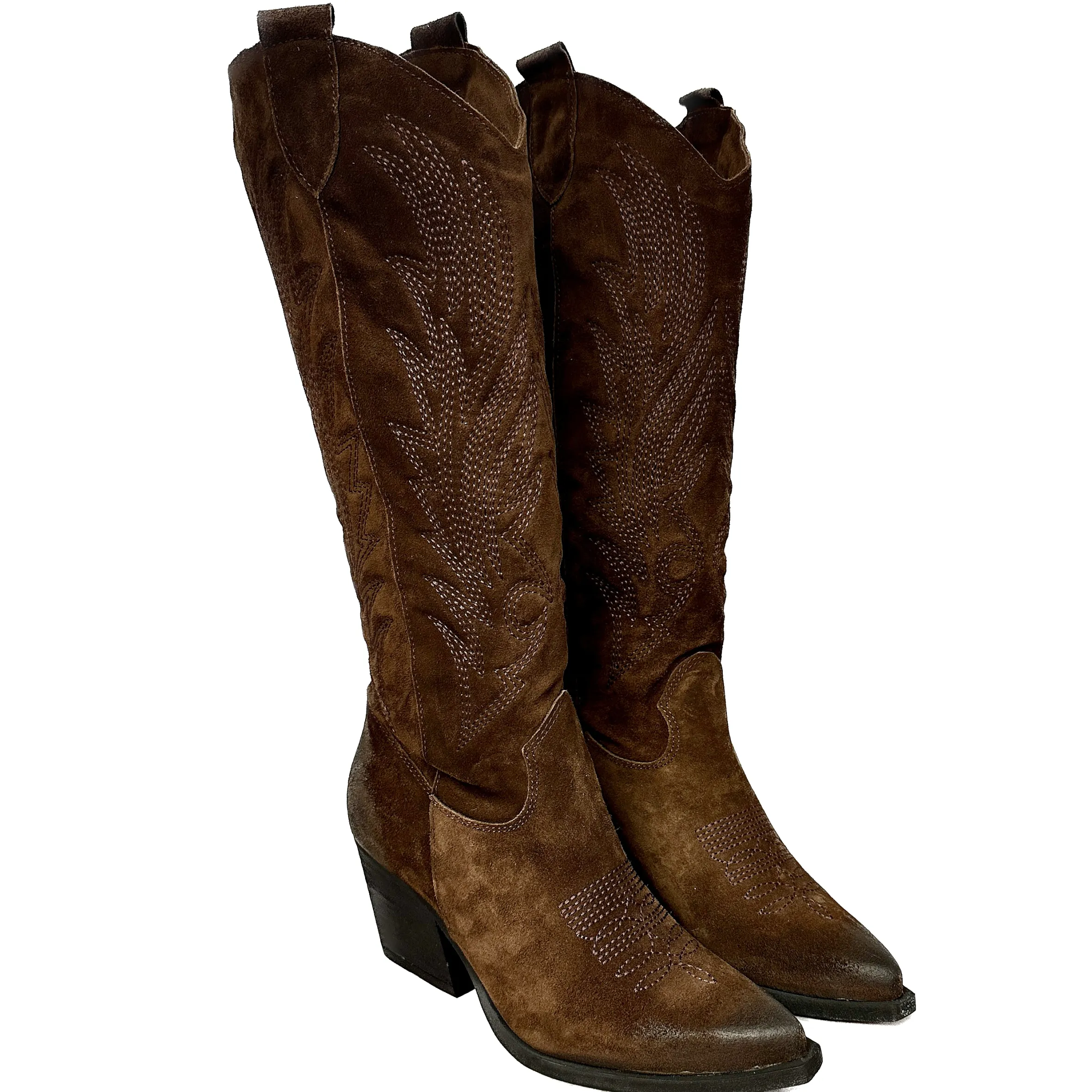 Scarpe di Maremma Texano Artigianale In Camoscio Ricamato Testa Di Moro Alto*Donna Stivali