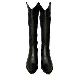 Scarpe di Maremma Texano Artigianale In Pelle Ricamato Nero Alto*Donna Stivali
