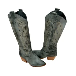 Scarpe di Maremma Texano In Pelle Nabuk Laserato Jeans Grigio Spazzolato*Donna Stivali