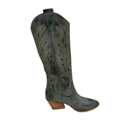 Scarpe di Maremma Texano In Pelle Nabuk Laserato Jeans Grigio Spazzolato*Donna Stivali