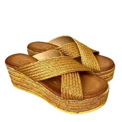 Scarpe di Maremma Zeppa Con Doppia Fascia In Rafia Senape*Donna Sandali & Ciabatte