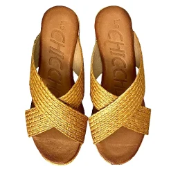 Scarpe di Maremma Zeppa Con Doppia Fascia In Rafia Senape*Donna Sandali & Ciabatte